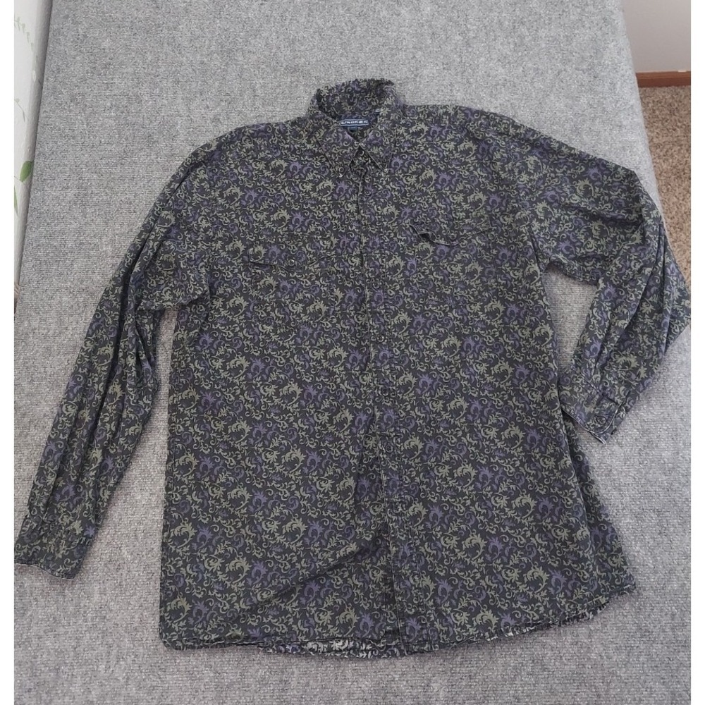 Roper Western Shirt Mens XL Tall Purple Paisley Allover Print Button Down Cowboy